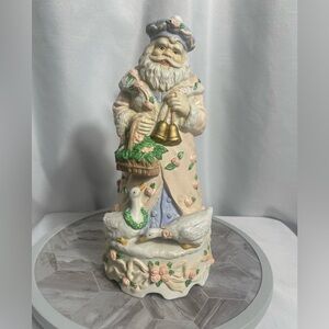 Vintage White Ceramic Victorian Whimsical Music Box Santa Figurine Christmas